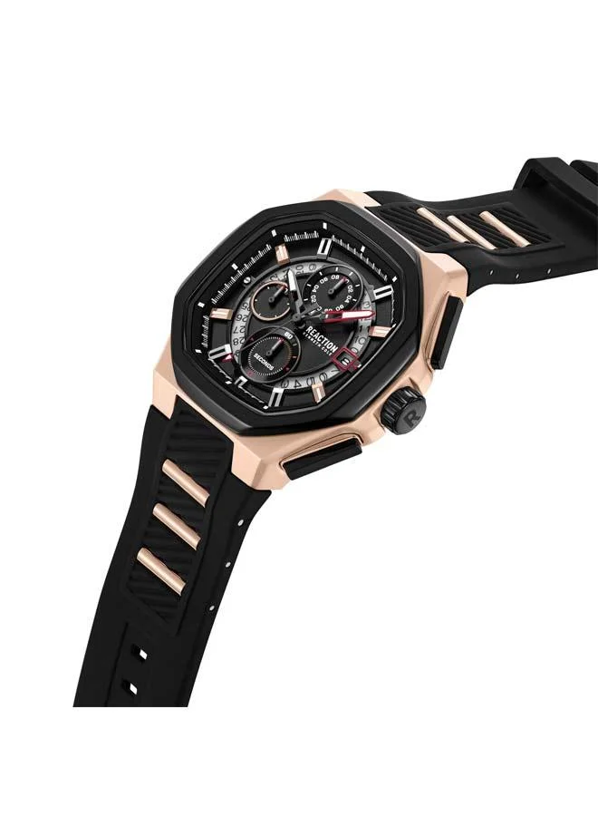 كينيث كول ريأكشن Black Dial Black Silicone Strap Chronograph Watch for Men, 45mm