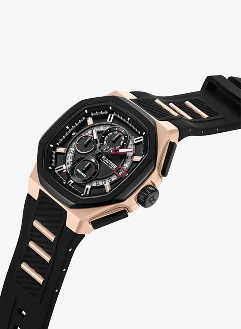 Kenneth Cole Reaction Black Dial Black Silicone Strap Chronograph Watch for Men, 45mm