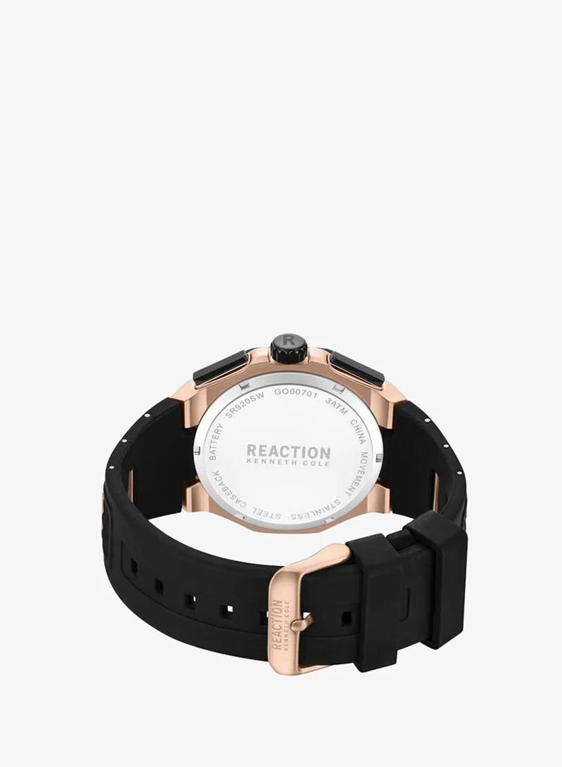 Kenneth Cole Reaction Black - Rose Gold Case Black Dial Black Silicone Strap Chronograph Watch for Men, 45mm for Men | Best Price UAE
