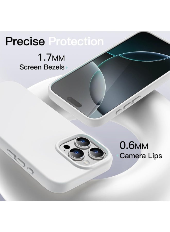 جراب سيليكون متوافق مع iPhone 16 Pro Max، جراب هاتف سيليكون سائل رفيع مع بطانة TPU ناعمة مقاومة للصدمات من 3 طبقات (أبيض) - Image 3