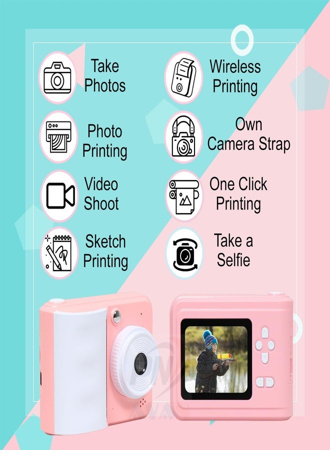 PN AVAN Kids Digital Camera with Instant Print, 2.4" LCD Screen, 8 Thermal Paper Rolls (Pink- Model 1) - Image 4