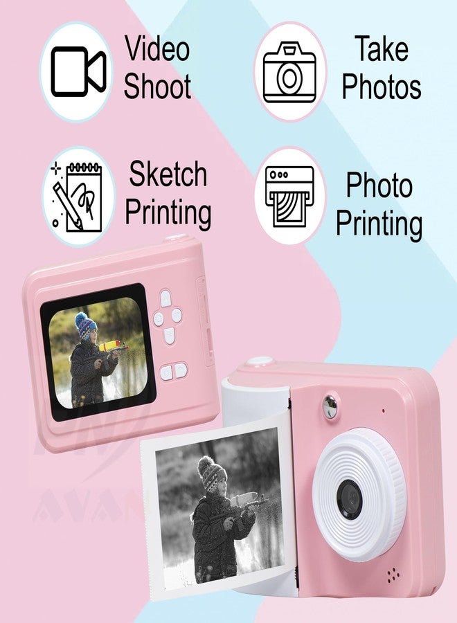PN AVAN Kids Digital Camera with Instant Print, 2.4" LCD Screen, 8 Thermal Paper Rolls (Pink- Model 1) - Image 3