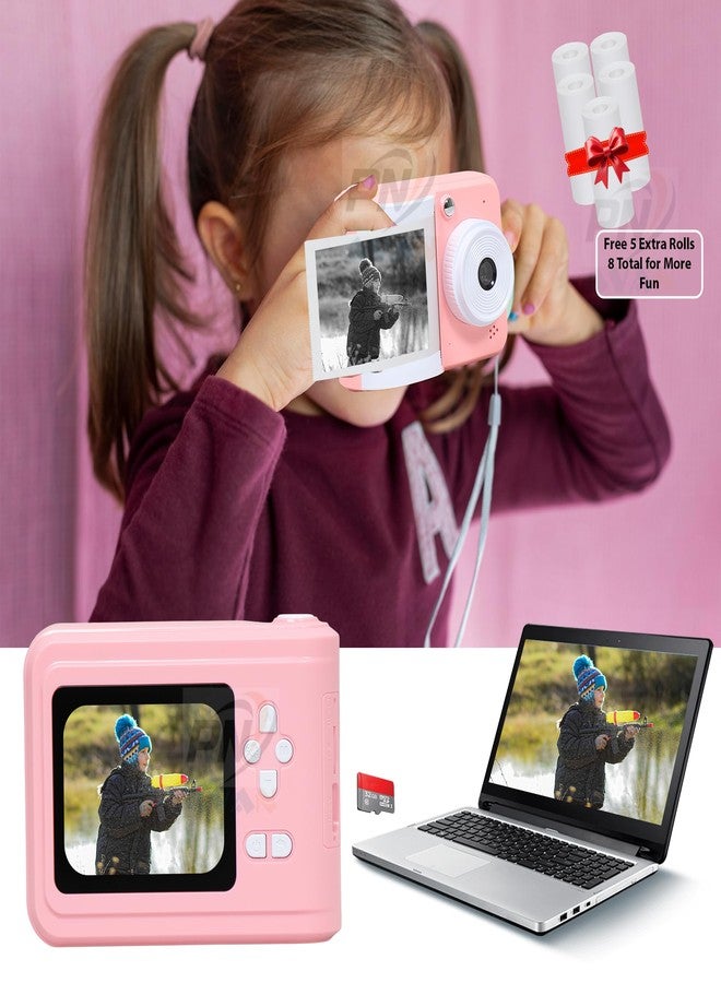 PN AVAN Kids Digital Camera with Instant Print, 2.4" LCD Screen, 8 Thermal Paper Rolls (Pink- Model 1) - Image 2