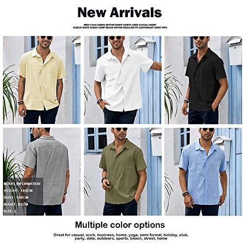 Ryannology Mens Guayabera Shirts Linen Short Sleeve Button Down Casual Beach Cuban Camp Mexican Shirt for Men Khaki - Image 5