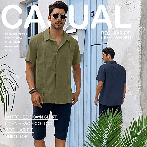 Ryannology Mens Guayabera Shirts Linen Short Sleeve Button Down Casual Beach Cuban Camp Mexican Shirt for Men Khaki - Image 4