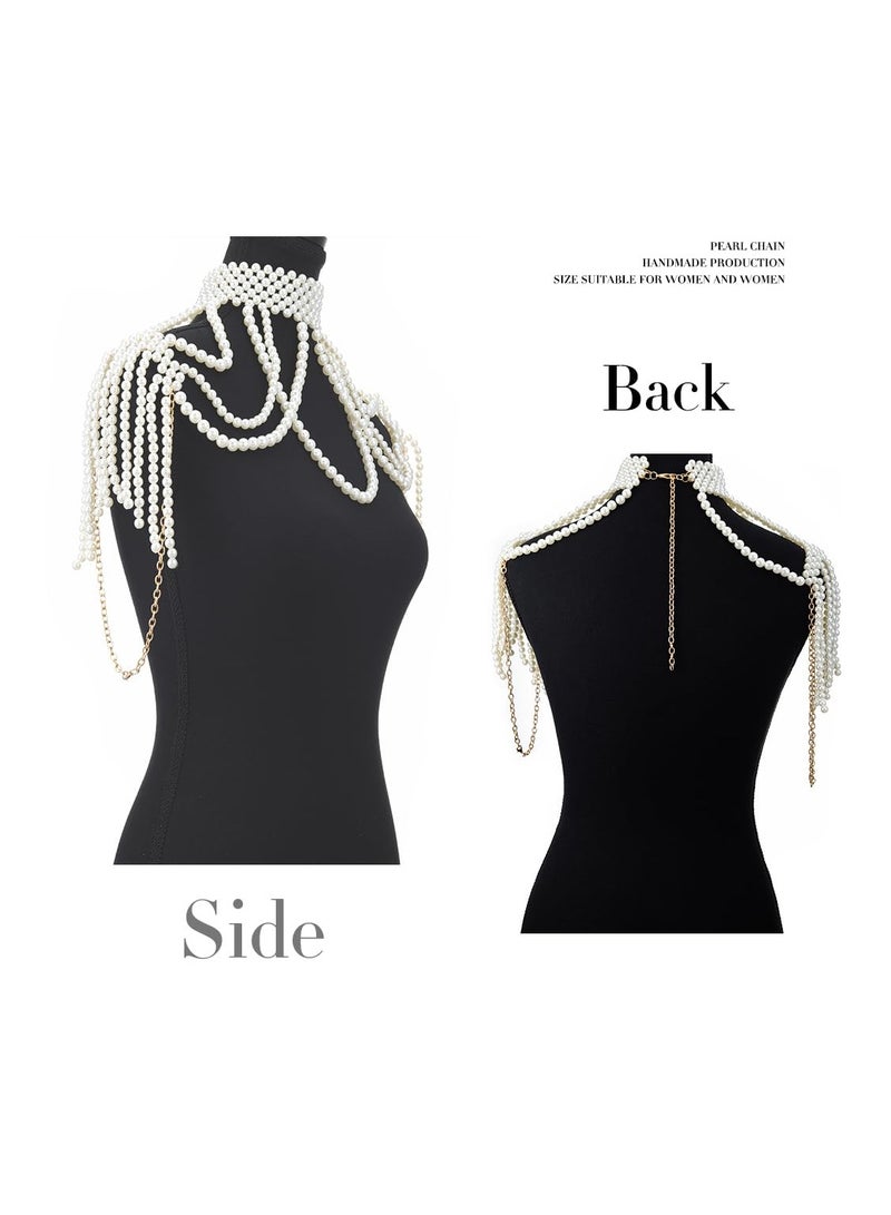 SYOSI Pearl Shawl Body Chain, Pearl Shoulder Necklace Body Jewelry, Bra Tassel Body Chain, Summer Beach Body Accessories, Party Body Chains - Image 4