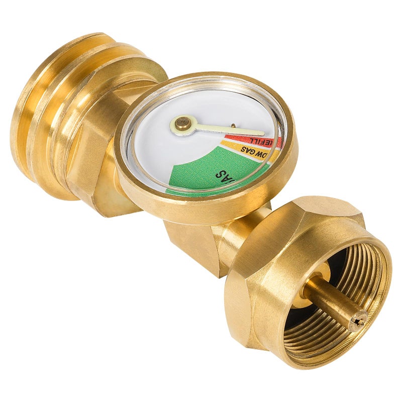 GASPRO 1lb Propane Tank Adapter with Gauge,20 lb to 1lb Converter, Hook Up Small Propane Tanks When 20lb Ran Out, Solid Brass - Image 1