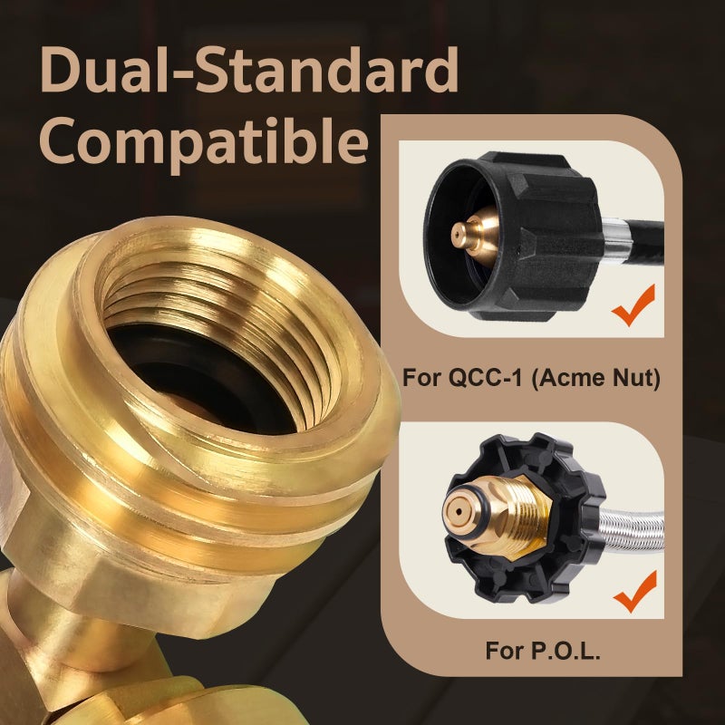 GASPRO 1lb Propane Tank Adapter with Gauge,20 lb to 1lb Converter, Hook Up Small Propane Tanks When 20lb Ran Out, Solid Brass - Image 3