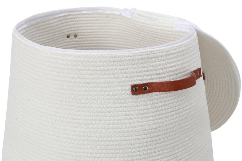 Cottonphant Extra Large Cotton Rope Flagon Basket with Lid and Zipper, Versatile Hamper and Cloth Bin for Clothes, Towels, Blankets, Perfect for Living Room Organization (White/Camel Bottom, 20"x26") - Image 3