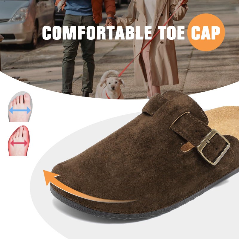 DDXYYDS Suede Clogs Men & Women Unisex Leather Mules Soft Cork Footbed Adjustable Buckle Slip Sandals Potato Shoes with Arch Support Dark Brown - Image 5