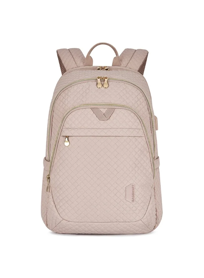 BAGSMART BAGSMART Light Pink Bonchemin 15.6 inch Laptop Backpacks with USB Charging Port