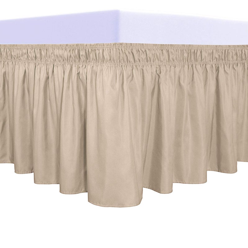 PureFit Wrap Around Ruffled Bed Skirt with Adjustable Elastic Belt  18 Inch Drop Easy to Put On Wrinkle Free Bedskirt Dust Ruffles Bed Frame Cover for Queen King and CKing Size Beds Beige