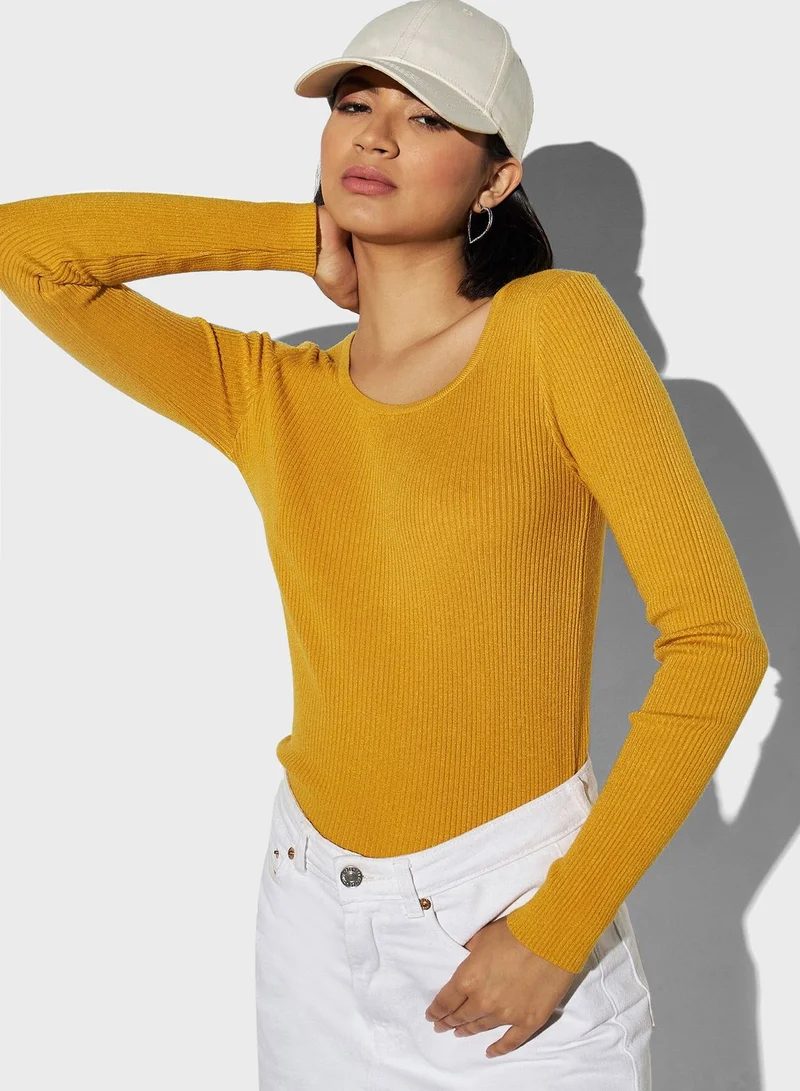 2Xtremz Square Neck Ribbed Sweater