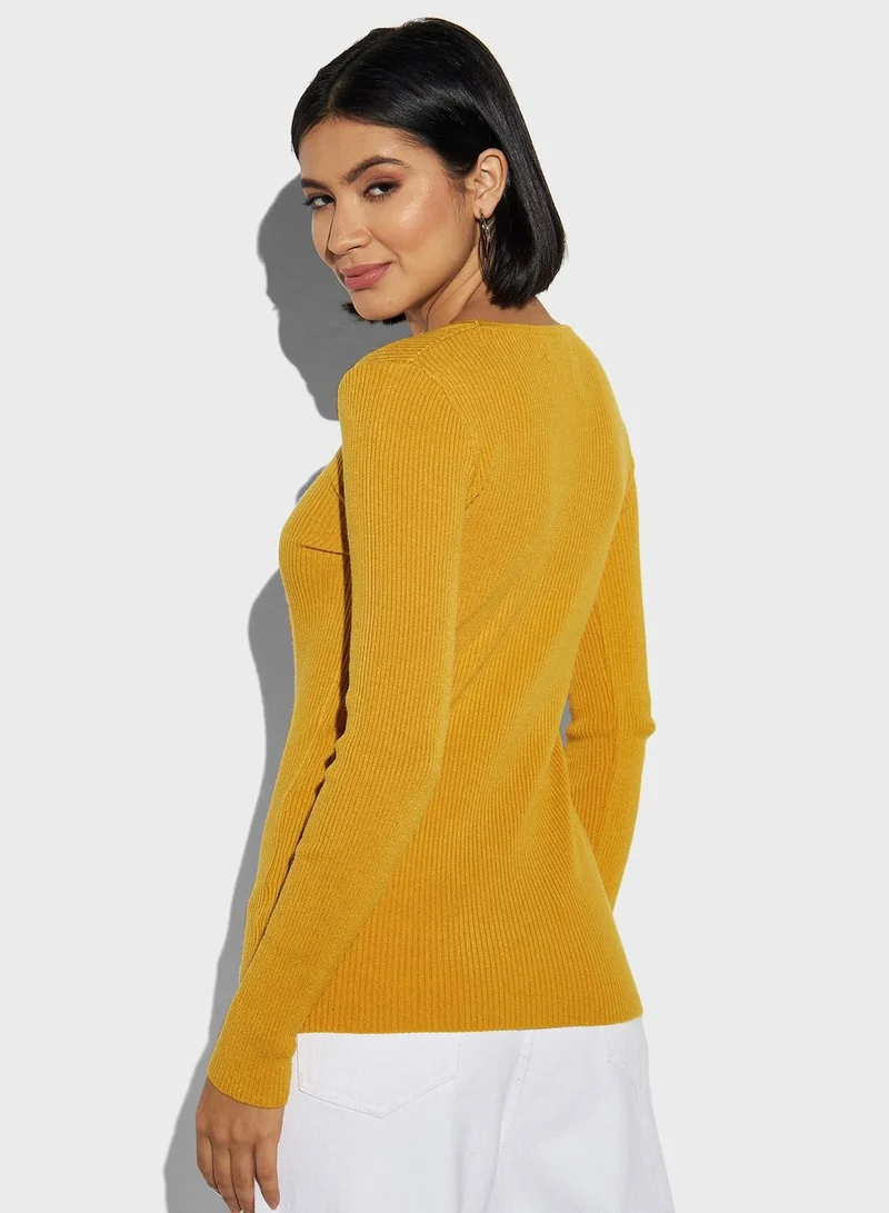2Xtremz Square Neck Ribbed Sweater