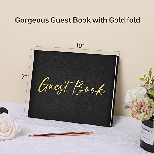 JUBTIC Black Guest Book for Funeral, Guest Sign in Book for Reception,Wedding,Baby Shower, Birthday, Bridal Shower, Graduation Party,100 Pages with Gilded Edges and Gold Foiled Cover - 7x10″ - Image 2