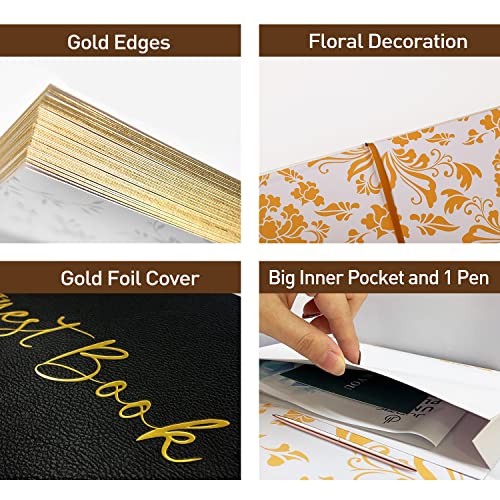 JUBTIC Black Guest Book for Funeral, Guest Sign in Book for Reception,Wedding,Baby Shower, Birthday, Bridal Shower, Graduation Party,100 Pages with Gilded Edges and Gold Foiled Cover - 7x10″ - Image 3