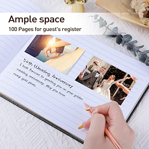 JUBTIC Black Guest Book for Funeral, Guest Sign in Book for Reception,Wedding,Baby Shower, Birthday, Bridal Shower, Graduation Party,100 Pages with Gilded Edges and Gold Foiled Cover - 7x10″ - Image 4