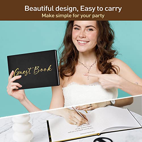 JUBTIC Black Guest Book for Funeral, Guest Sign in Book for Reception,Wedding,Baby Shower, Birthday, Bridal Shower, Graduation Party,100 Pages with Gilded Edges and Gold Foiled Cover - 7x10″ - Image 5