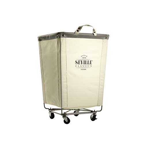 Seville Classics Large Commercial Heavy Duty Rolling Steel Frame Laundry Hamper Canvas Cart Bin, w/ Wheels for Hotel, Home, Closet, Bedroom (PATENTED), Cream, 18.1" D x 18.1" W - Image 1