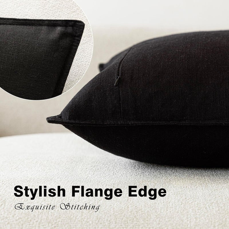 Foindtower Pack of 2, Decorative Linen Soild Throw Pillow Covers Soft Accent Cushion Case Boho Farmhouse Neutral Pillowcase for Chair Couch Sofa Bedroom Living Room Home Decor 20 x 20 Inch Black - Image 3