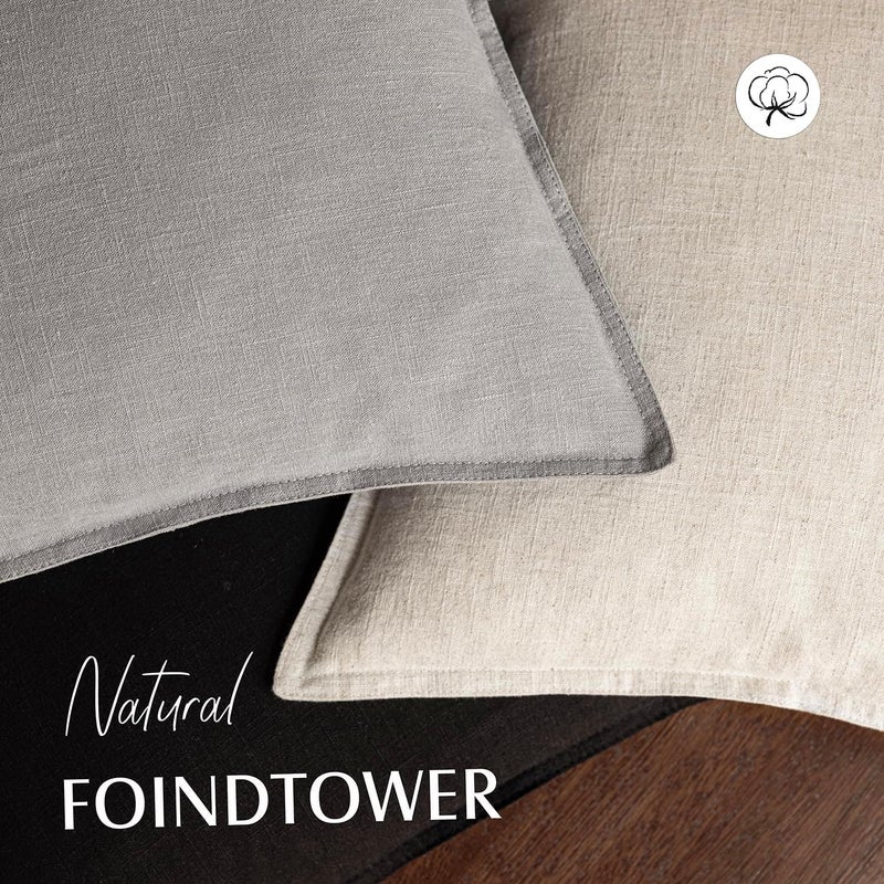 Foindtower Pack of 2, Decorative Linen Soild Throw Pillow Covers Soft Accent Cushion Case Boho Farmhouse Neutral Pillowcase for Chair Couch Sofa Bedroom Living Room Home Decor 20 x 20 Inch Black - Image 4