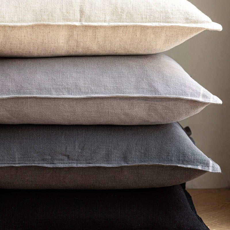 Foindtower Pack of 2, Decorative Linen Soild Throw Pillow Covers Soft Accent Cushion Case Boho Farmhouse Neutral Pillowcase for Chair Couch Sofa Bedroom Living Room Home Decor 20 x 20 Inch Black - Image 5