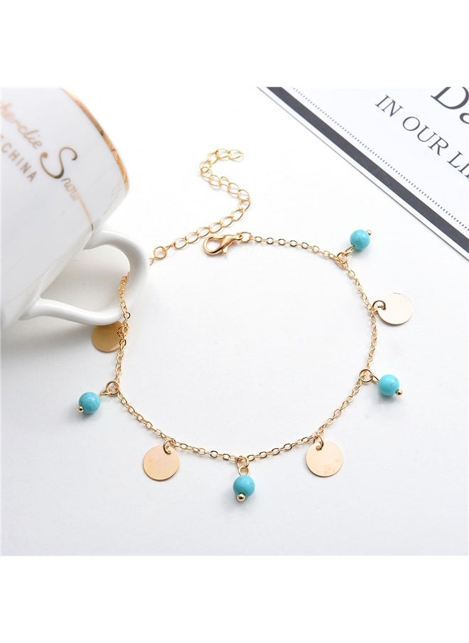 yongsheng Faddish Chain Anklet， Plated Dainty Colored Enamel Beaded Link anklet for Women  - Image 2