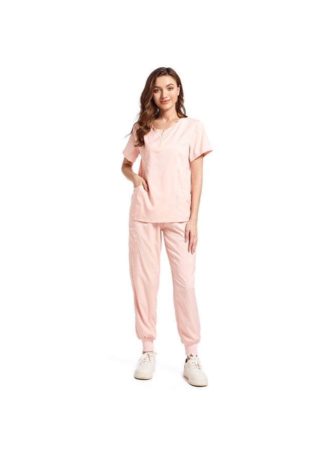 NIBEMINENT Doctor and Nurse Medical Uniforms Casual Short-sleeved Zipper-neck Jogger Pants Set Pet Hospital Pharmacy Work Uniform - Image 1