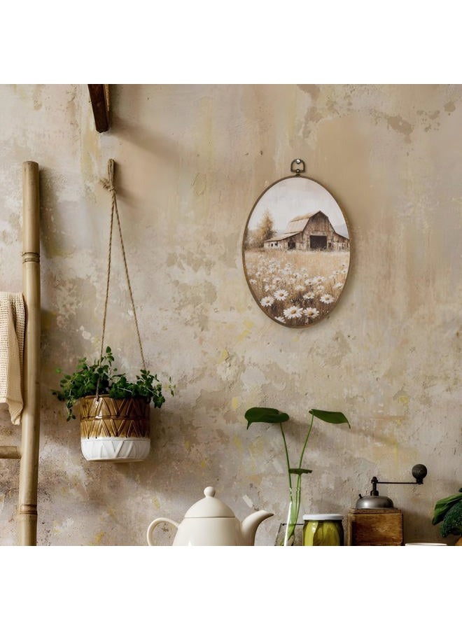 LKETW Farmhouse Country Wildflower Oval Wall Art Decor, Vintage Rustic Nature Daisy Floral Oval Canvas Hanging Decor, Retro Landscape Wall Decorations for Home Bedroom Living Room, 8.6x11.4 Inch - Image 3