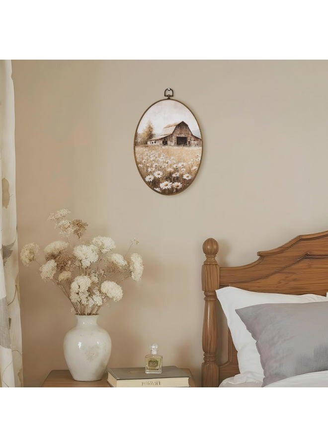 LKETW Farmhouse Country Wildflower Oval Wall Art Decor, Vintage Rustic Nature Daisy Floral Oval Canvas Hanging Decor, Retro Landscape Wall Decorations for Home Bedroom Living Room, 8.6x11.4 Inch - Image 4