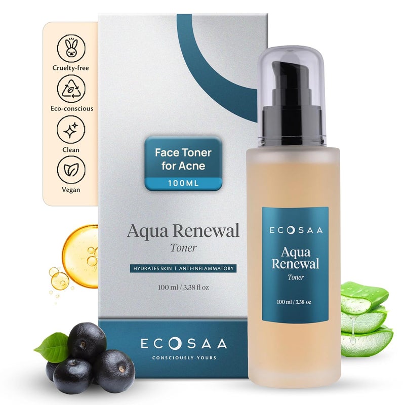 ECOSAA Ecosaa Aqua Renewal Toner for Glowing Skin Aloe Vera Hydrating Face Toner for Oily Acne Prone Skin Pore Tightening Exfoliation Toner to Balance pH Level Alcohol Free for Smooth Skin100 Ml  - Image 1