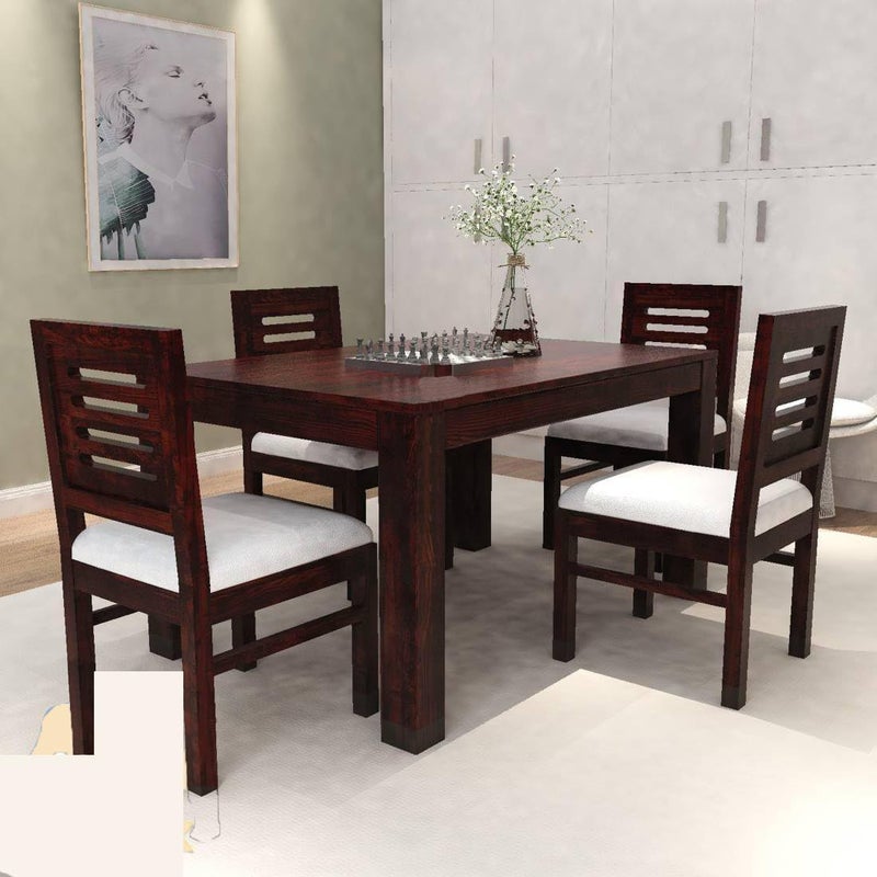 HANDWOOD FURNITURE Premium Sheesham Wood Dining Table45x30 with 4 Chairs 4 Seater Dining Set Wooden Dining Table with Chair Finish Color Walnut Finish with Cream Cushions