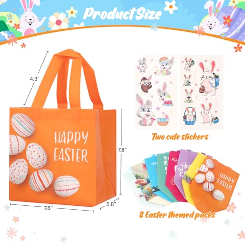 Linelglobal Easter Gift Bag with Handle Happy Easter Non-Woven Bag for Kid Reusable Easter Tote Bag for Egg Hunt Bunny Carrot Chick 8 Pack - Image 2