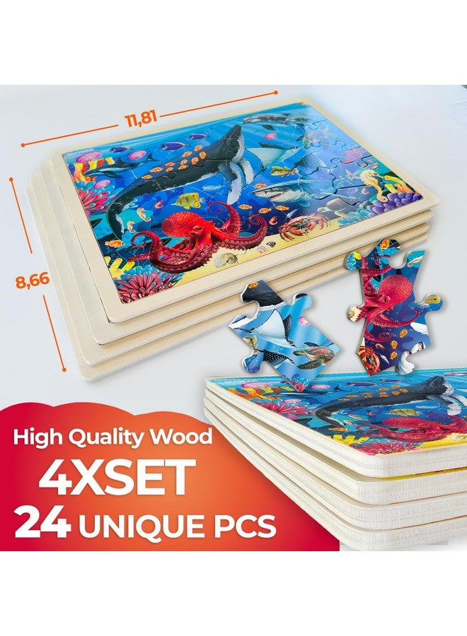 quokka 4Set Puzzles For Kids Ages 4-6 - 24 Pcs Wooden Toddler Realistic Montessori Puzzles Ages 3-5 - Wild Animals Africa Ocean Farm Learning Games For Boys And Girls 4-8 Year Olds  - Image 3