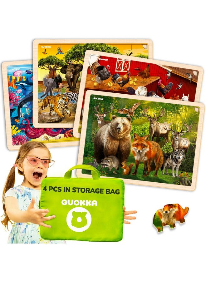 quokka 4Set Puzzles For Kids Ages 4-6 - 24 Pcs Wooden Toddler Realistic Montessori Puzzles Ages 3-5 - Wild Animals Africa Ocean Farm Learning Games For Boys And Girls 4-8 Year Olds  - Image 1