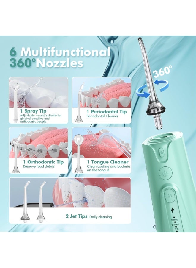 Bezvoi Water Flosser Teeth Pick: 5 Modes Cordless Water Dental Floss 300ML Portable Rechargeable IPX7 Waterproof Electric Water Flossing Cleaning Picks with 6 Jet Tips Oral Irrigator, Mint Green  - Image 5