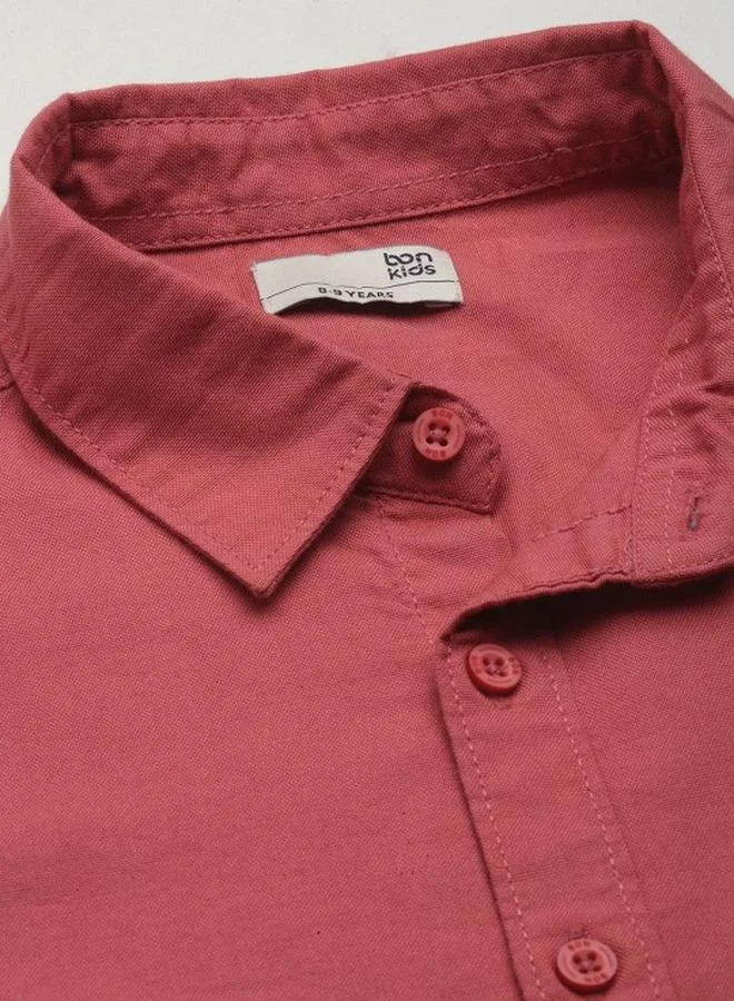 Bonkids Boy's shirts in regular fit cheary colour cotton fabric embellished pattern pull over closure woven weave type round collar type round neckline half sleeve length button down upper body wear type suitable for casual occasions – timeless style with a playful twist!