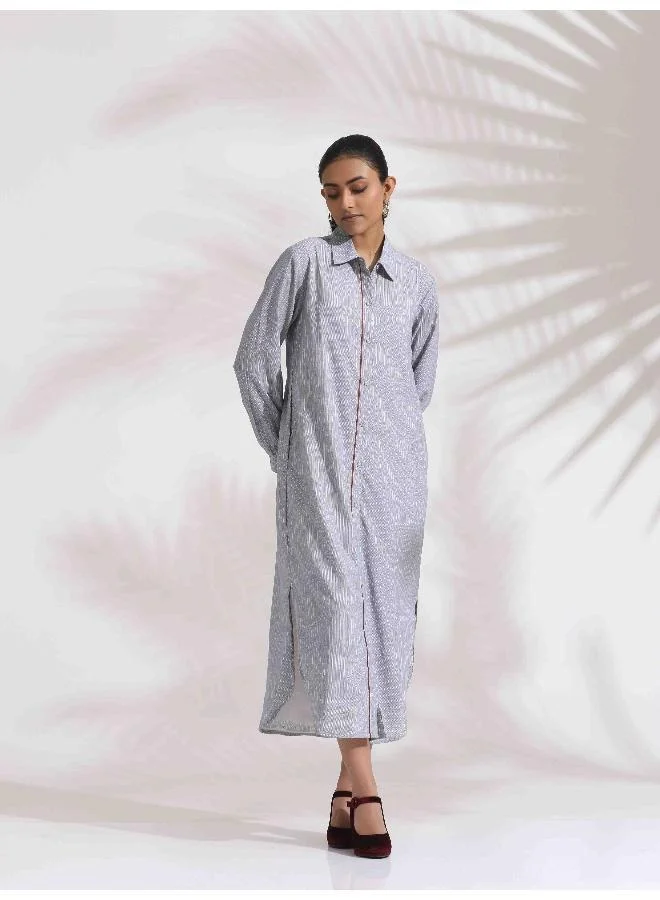ترو برونز trueBrowns Grey Stripe Cotton Shirt Dress