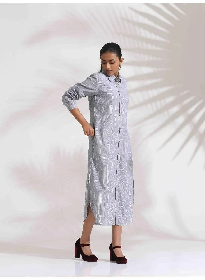 ترو برونز trueBrowns Grey Stripe Cotton Shirt Dress