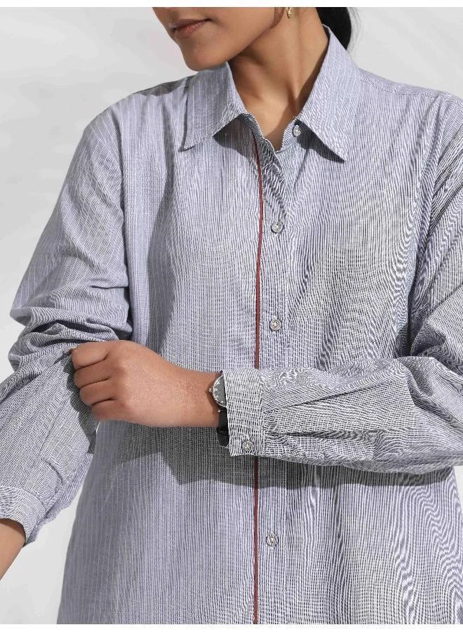 ترو برونز trueBrowns Grey Stripe Cotton Shirt Dress