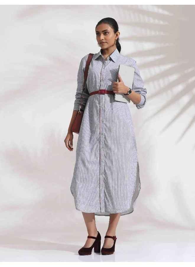 trueBrowns Grey Stripe Cotton Shirt Dress