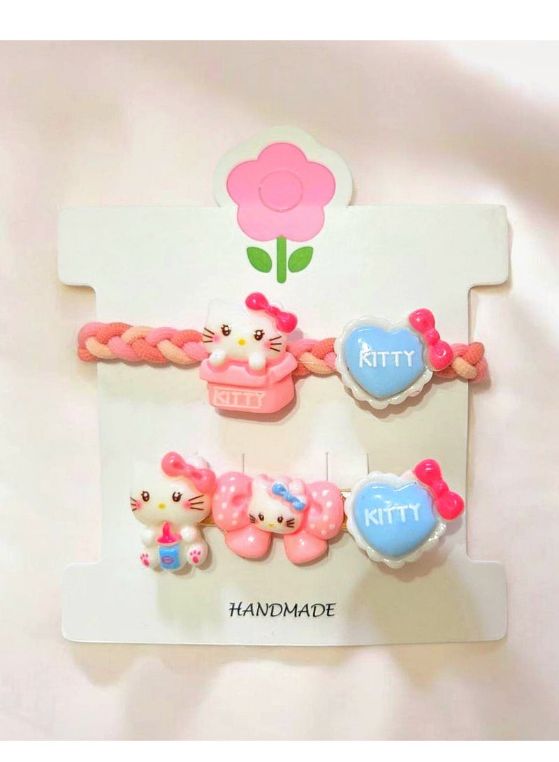 هالو كيتي طقم 2 إكسسوار شعر هيلو كيتي – ربطة شعر واحدة ومشبك شعر واحد للفتيات ( قد تختلف الاشكال ) - Image 1