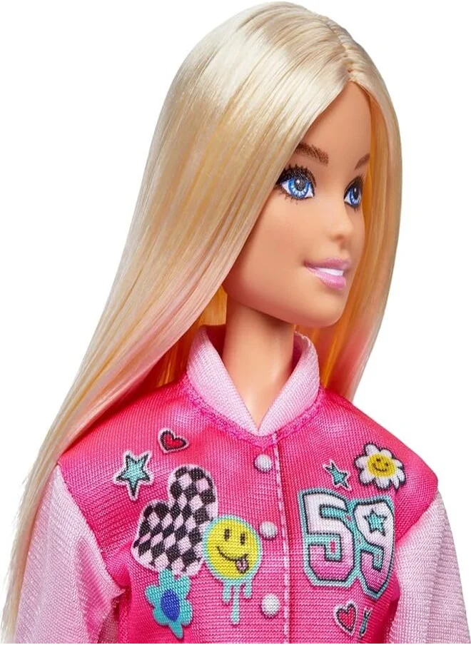 باربي I Love School Doll & Accessories Toy Set, 7 Pieces Include Backpack, Laptop & More, Blonde Fashion Doll Wears Removable Look