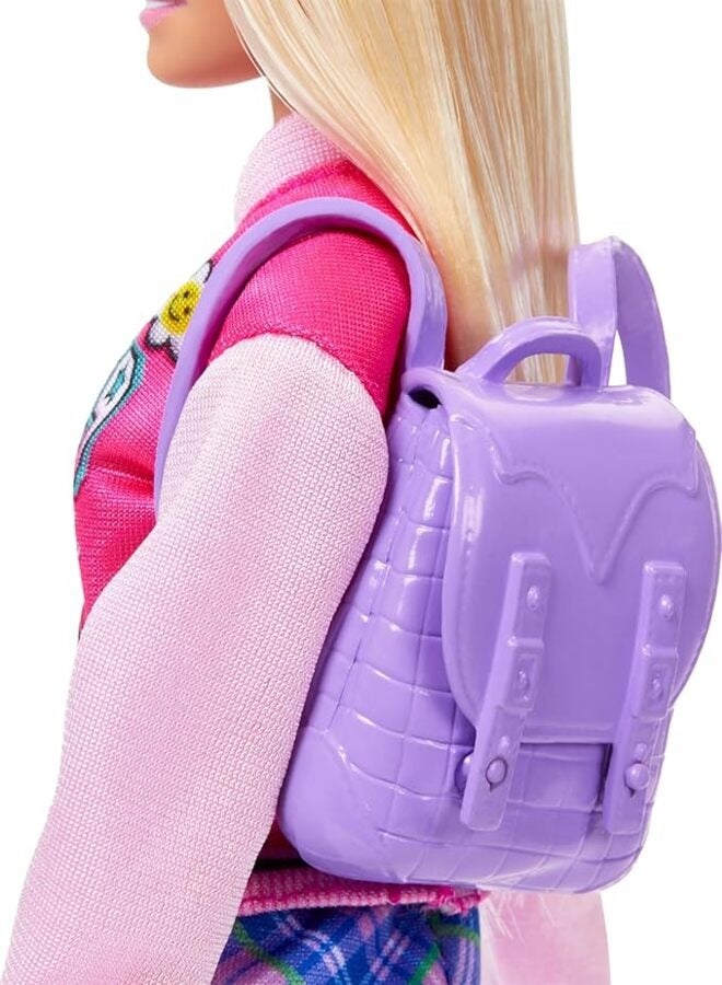 Barbie I Love School Doll & Accessories Toy Set, 7 Pieces Include Backpack, Laptop & More, Blonde Fashion Doll Wears Removable Look - Image 3