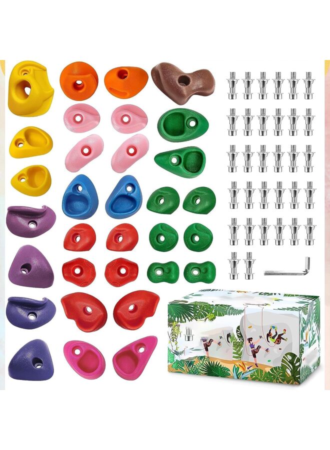 32 PCS Climbing Holds Multi Size for Kids, Adult Rock Wall Holds Climbing Rock Wall Grips for Indoor and Outdoor Playground Play Set - Image 1