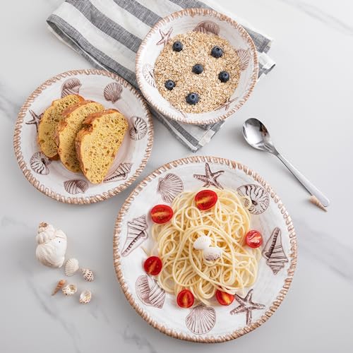ZAROCRUS Melamine Dinnerware Sets, 12 Piece Rustic Oceanic Theme Outdoor Plates and Bowls Dinnerware Set for Patio, Farmhouse Coastal Dishes Dinnerware Set of 4, Great for Camper, RV, Multicolor - Image 3