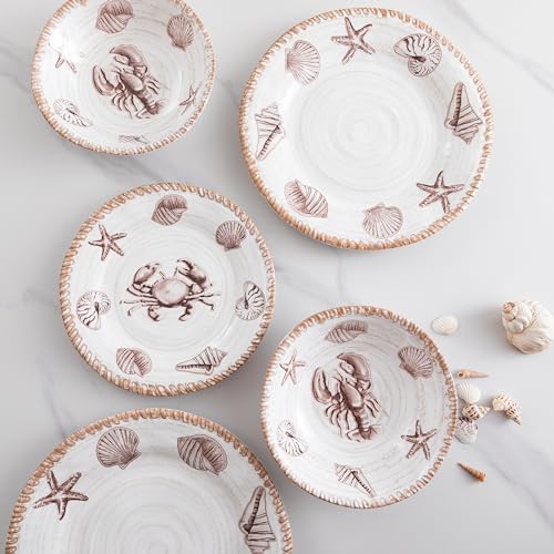 ZAROCRUS Melamine Dinnerware Sets, 12 Piece Rustic Oceanic Theme Outdoor Plates and Bowls Dinnerware Set for Patio, Farmhouse Coastal Dishes Dinnerware Set of 4, Great for Camper, RV, Multicolor - Image 2