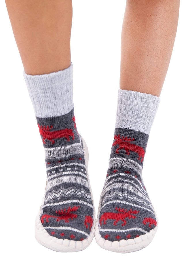 Lazy One Knitted Slippers, Cozy Slipper Socks for Women and Men (Cabin Moose, L/XL) - Image 2