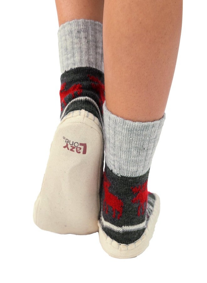 Lazy One Knitted Slippers, Cozy Slipper Socks for Women and Men (Cabin Moose, L/XL) - Image 3