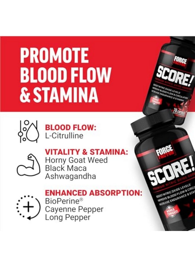 Force Factor - FORCE FACTOR Score!, 2-Pack, Nitric Oxide Supplement for Men, Nitric Oxide Booster with L-Citrulline and Tribulus terrestris to Improve Blood Flow and Enhance Performance, 152 Capsules - Image 1